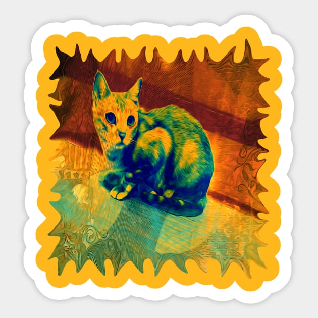 The Cat in the Talavera Tile Sticker by distortionart